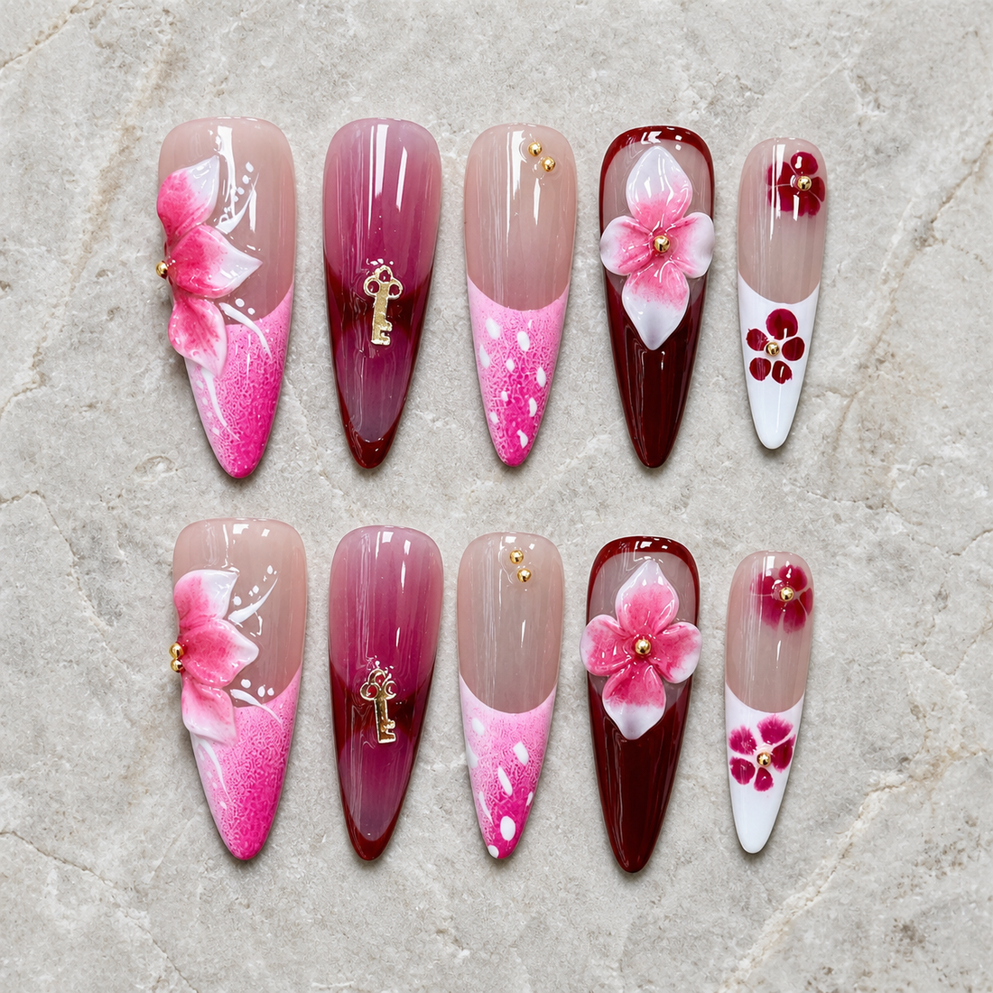 Bordeaux Orchid Key | Press-On Nails - Personalized Custom Pet Gift