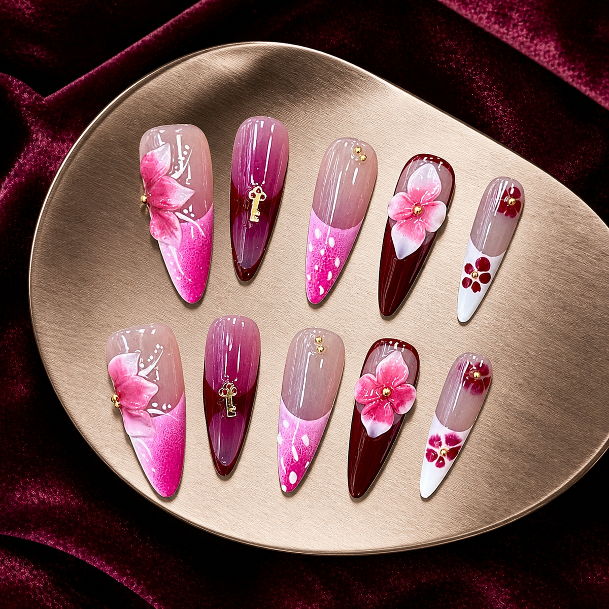 Bordeaux Orchid Key | Press-On Nails - Personalized Custom Pet Gift