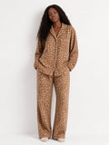 Apricot leopard thick soft fleece editorial Black model