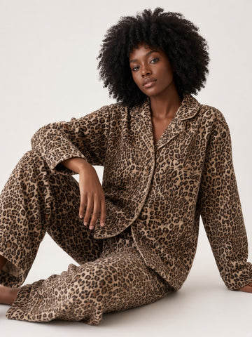 Apricot leopard thick soft fleece pajama set editorial 7