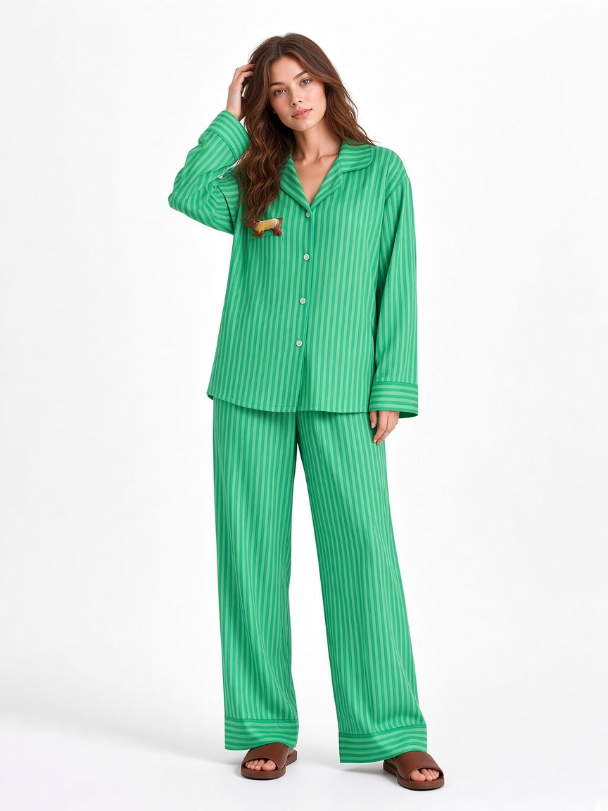 Green Stripe Dachshund Soft Tencel white studio pose 5