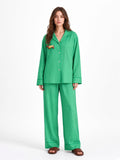 Green Stripe Dachshund Soft Tencel pajama set white studio 1