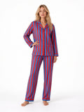 Red-Blue Soft Tencel pajama set solo woman barefoot white studio