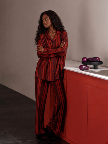 Haitang crimson stripe pajama set front view