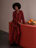 Haitang crimson stripe pajama set detail
