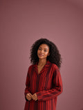 Haitang crimson stripe pajama set pose