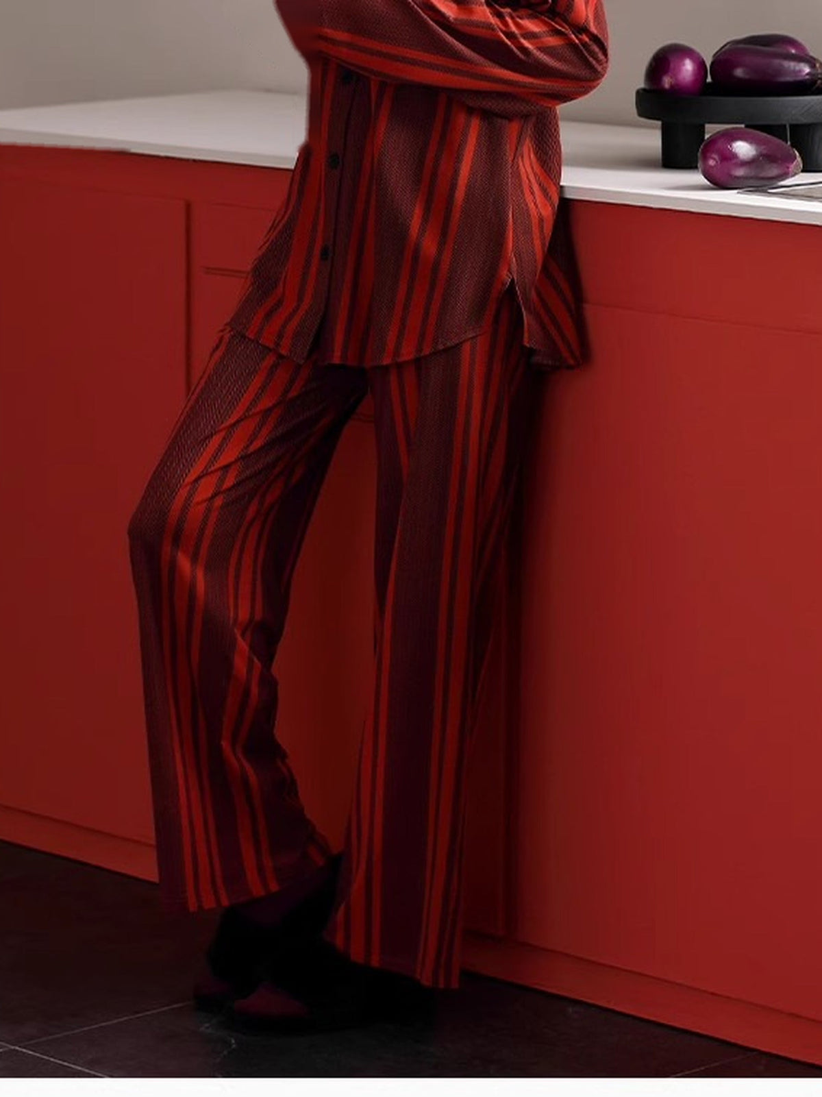 Haitang crimson stripe pajama set alternate