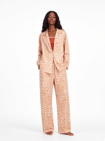 Orange Leopard Soft Lounge Set full-body white studio front
