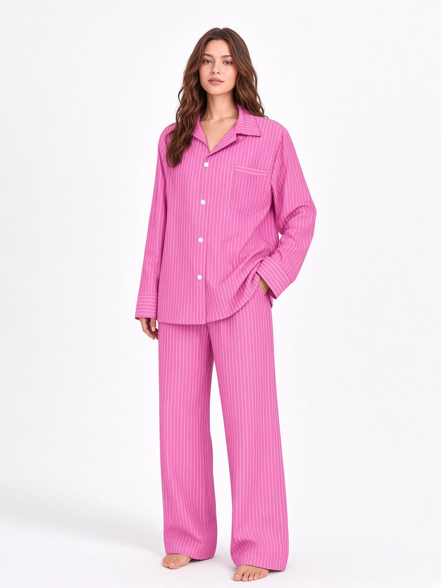 Pink-Purple Stripe Soft Tencel white studio pose 1