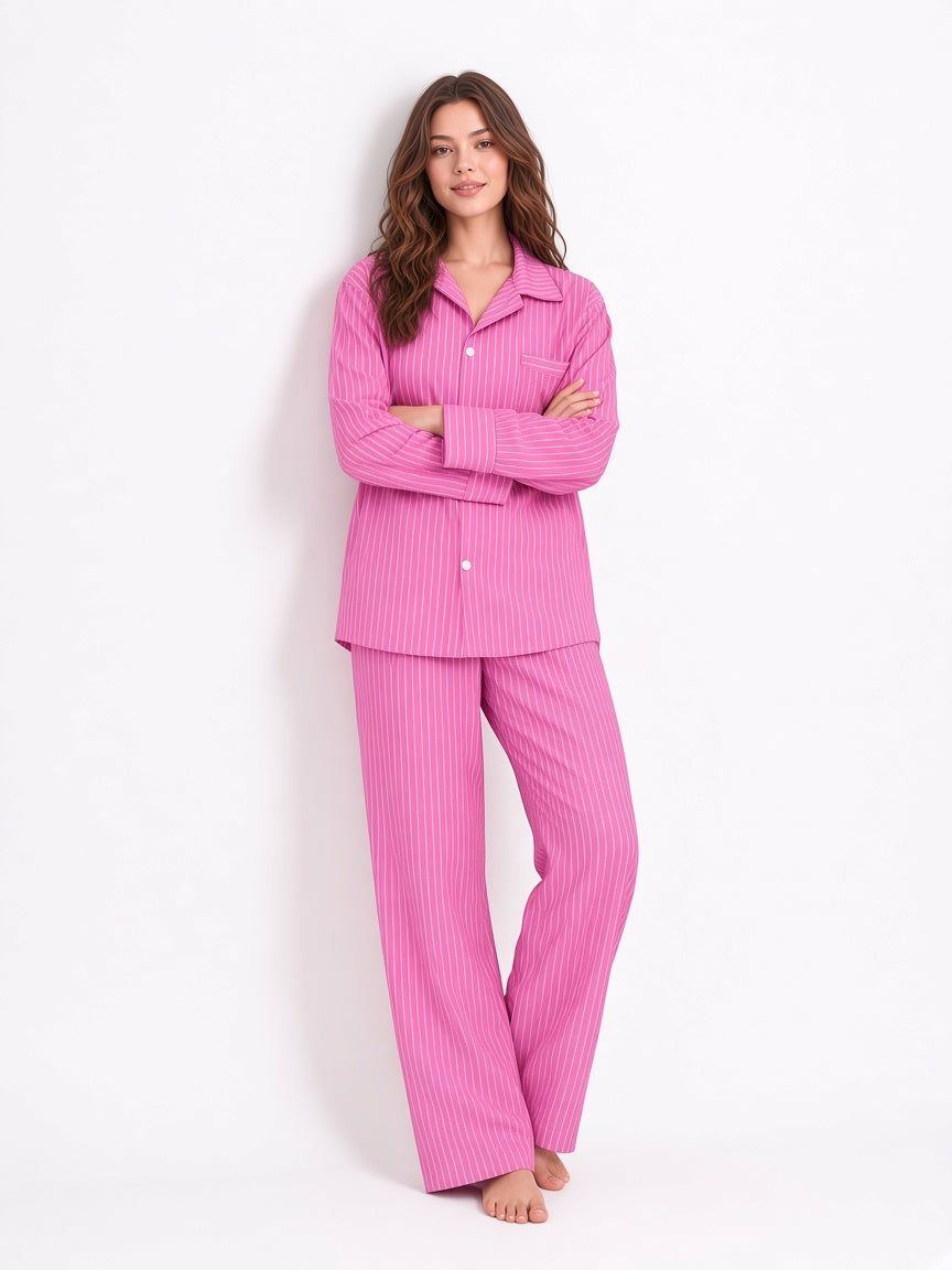 Pink-Purple Stripe Soft Tencel white studio pose 5